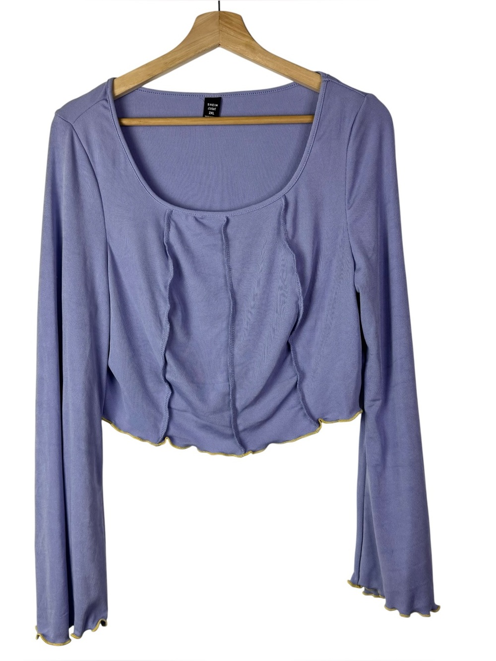 SHEIN Curve Lavender Purple Lettuce Hem Crop Long Sleeve Top 2XL